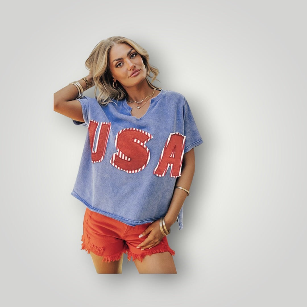 Washed Blue Bibi Women-Tops, Large